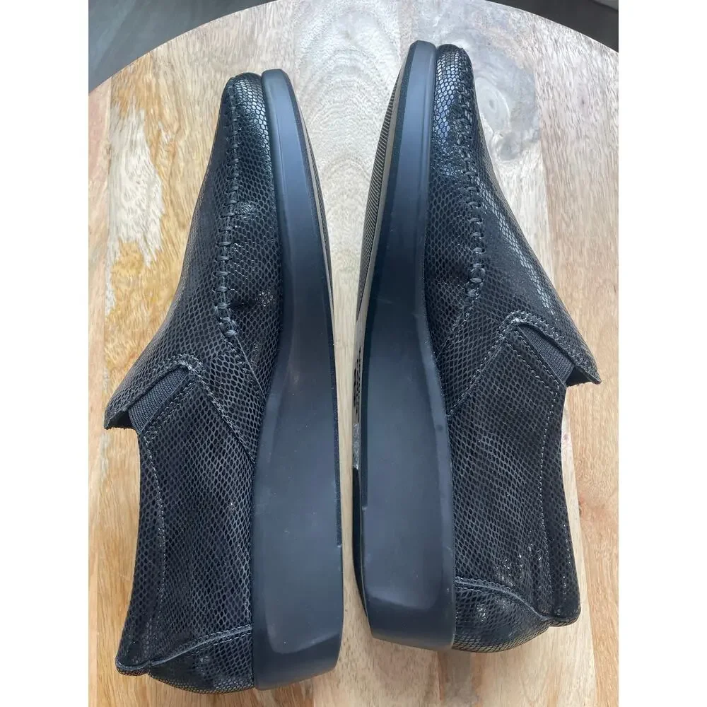 SAS DREAM Womens Black Snake Leather Comfort Loafers Shoes 10